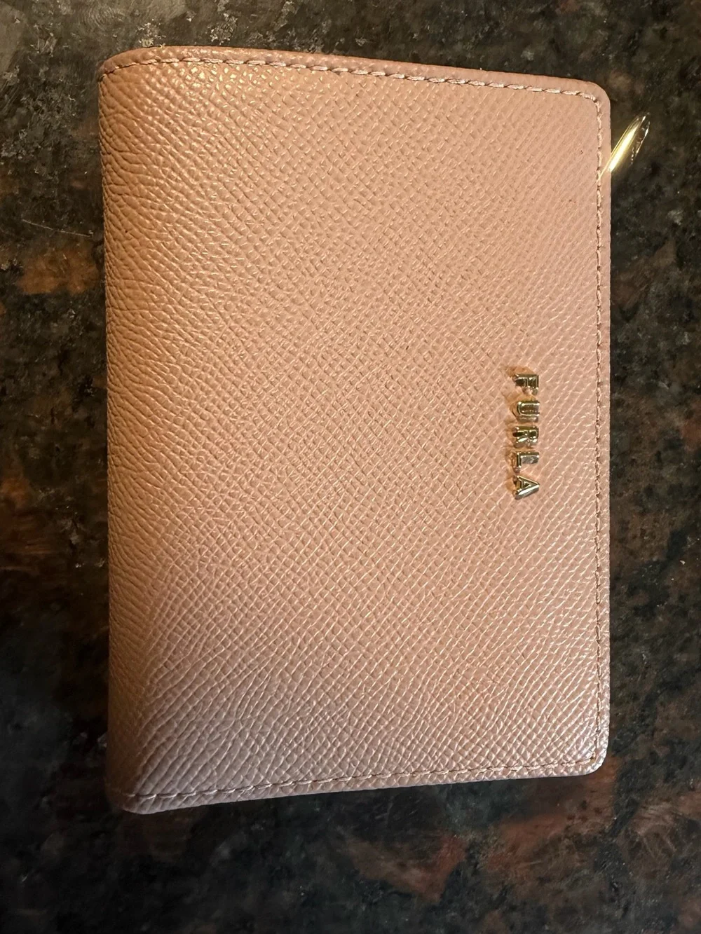 Furla Blush Pink Leather Card Holder with Gold Logo